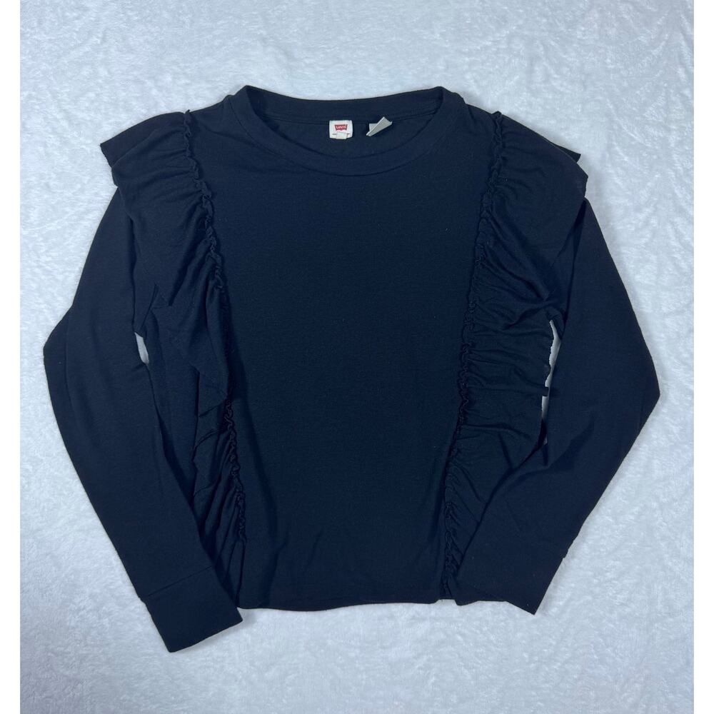 Levi's Black Ruffle Long Sleeve Top Women's XS Crewneck Pullover Sweatshirt - Picture 1 of 7